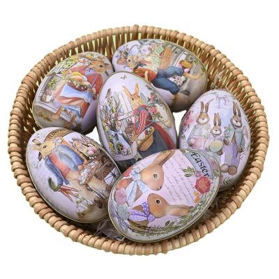 China Holiday Decorations Fast Delivery New Style Colors Rabbit Tinplate Candy Egg Holiday Decorations Iron Easter Decoration for sale