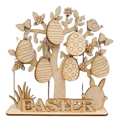 China Laser Unfinished Wooden Tree 3D Easter Eggs Hanging Decorations For Kids DIY Hand Painted Ornament for sale