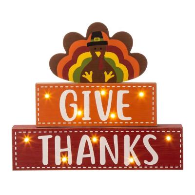 China 2022 Holiday Decorations Country Style Give Thanks Light Turkey Holiday Decorations Harvest Festival Wooden Decoration With LED for sale