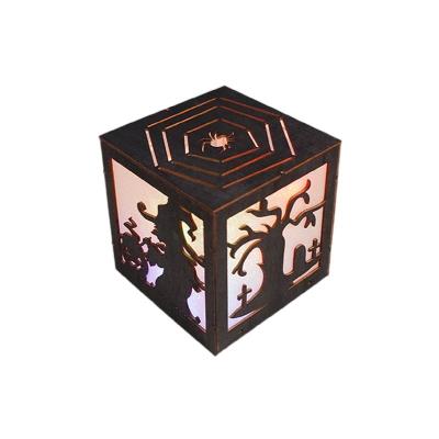 China Holiday Decorations Fast Delivery New Style Pumpkin Spider Ghost Square Ambient Lighting Desktop Ornaments Wooden Halloween Decorations for sale