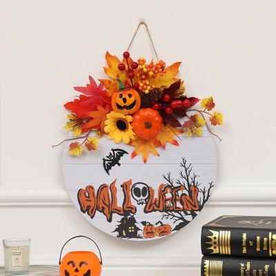 China Halloween Home Decoration 2022 New Halloween Party Garland Simulation Pumpkin Maple Leaf Halloween Door Sign Hangings Decoration for sale