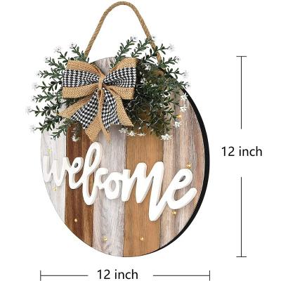 China Europe Wooden Village The Wooden Log LED Light Farmhouse Porch Front Entrance Sign Home Decoration Welcome for sale