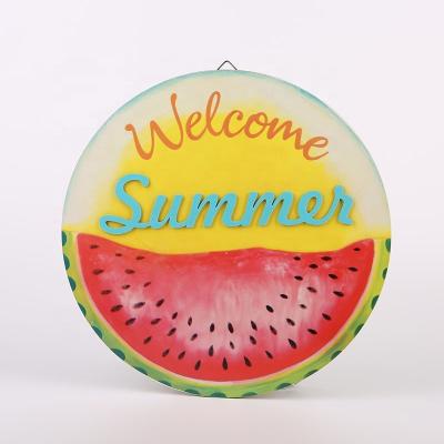 China 2021 Summer New Wooden Round Home Pattern Smile Face Melon Environmental Panel Wall Hanging Ornaments for sale