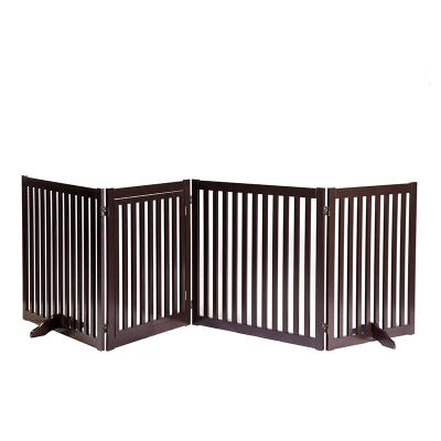 China Sustainable 4 Panels Extra Wide Freestanding Walk Through Dog Gate with 2 Support Feet, Pet Playpen, Foldable Stairs Barrier for Dogs Cats for sale