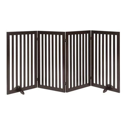 China CLASSICS Freestanding Wooden Dog Gate, Foldable Pet Gate with 2PCS Support Feet Dog Barrier Indoor for Stairs, Brown for sale