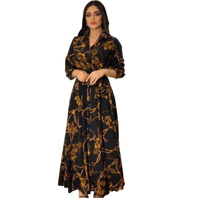 China Long Ethnic Anti-Static Dress for Women Muslim Maxi Dresses Loose Plus Size Middle East Middle Eastern Long Sleeve V-Neck Ribbon Ethnic Dress for sale