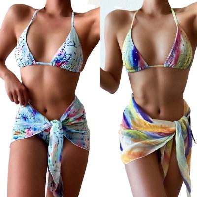 China 2021 Mature Women Sexy Lingerie Women Three-piece Pump Padded Bra Bikini Set Swimwear Swimsuit Beach Wear With Cover Ups for sale