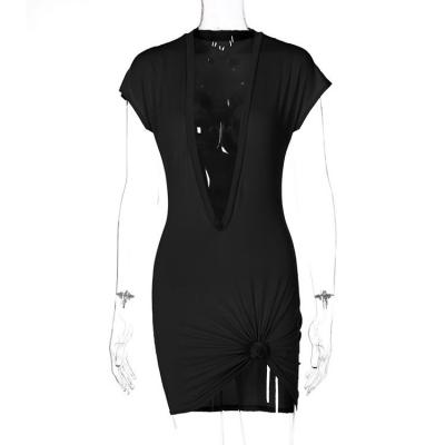 China 2022 New Style Breathable Deep V-Neck Nightclub Women's Sexy Solid Dress for sale