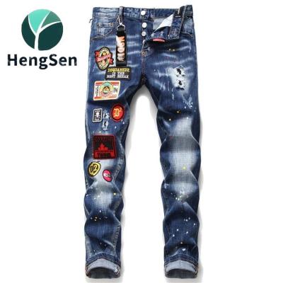 China QUICK DRY Mens Maple Leaf Hole Badge Slim Stretch Jeans High Jeans for sale