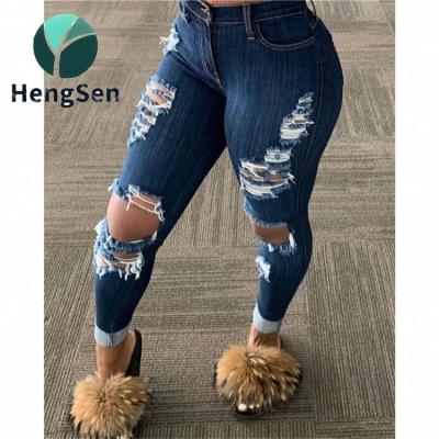 China Free Shipping Wholesale Women's Waterproof Denim Fashion Blend Jeans China Factory Lady's Lattice Jeans for sale