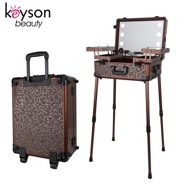 China Custom Keyson Rolling Lighted Makeup Studio Case With Speaker And USB Charger for sale