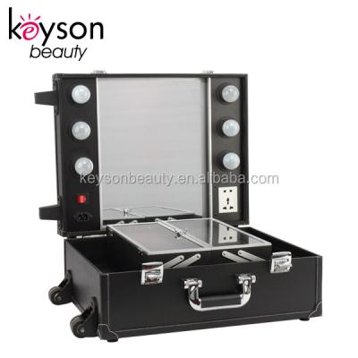 China Keyson Classic Style Makeup Studio Aluminum Hot Selling Rolling Case With Lights, Mirror for sale