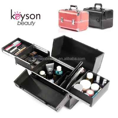 China Wholesale Fashion Keyson Crocodile Combination Lock Cosmetic Case With PVC Inside Trays for sale