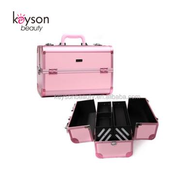 China Fashion Keyson Pink Fashion Aluminum Case For Cosmetics, Nail Supply Case With Shoulder Strap for sale