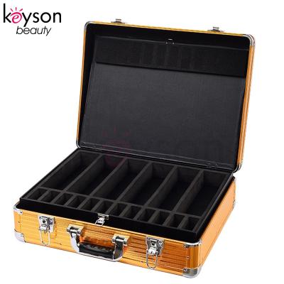 China Professional Barber Vanity Case Gold Aluminum Professional Hairdresser Stylist Tool Box Organizer Salon Train Case and Traveling Train Case for sale