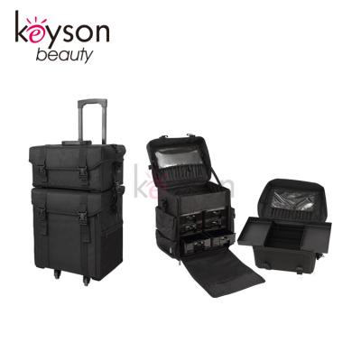 China Vintage Keyson 2 in 1 Rolling Cloth Professional Soft Sided Nylon Travel Trolley Makeup Cosmetic Case with Drawers for sale