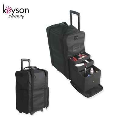 China Professional Travel Keyson China Makeup Cosmetic Nylon Soft Rolling Case With Drawers for sale