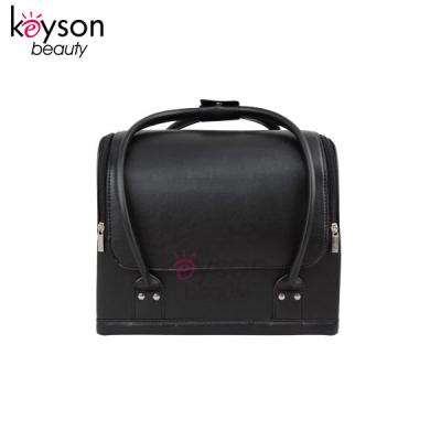 China Custom Keyson Portable Soft Sided Leather Makeup Travel Cosmetic Case for sale