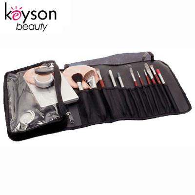 China Keyson Portable Black Leather Makeup Brush Pouch With Clear PVC Compartment for sale