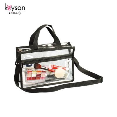 China Clear Rectangular Vinyl Travel Clear Keyson Cosmetic Bag With Shoulder Strap for sale