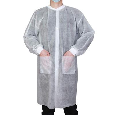 China Single / Two Pocket Disposable Nonwoven PP Lab Coat With Knitted Cuffs And Collar for sale