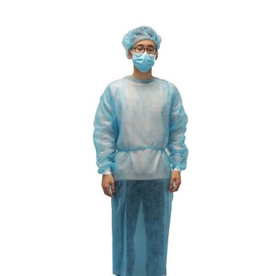 China Multiple Sizes JUENYA Isolation Gown Knitted Cuff PP Nonwoven Protective Examination Gown Unisex Disposable Long Gowns Long Sleeves for sale