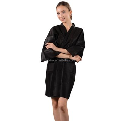 China Women Black Nonwoven Disposable Kimono Robe For Beauty Salon Massage for sale