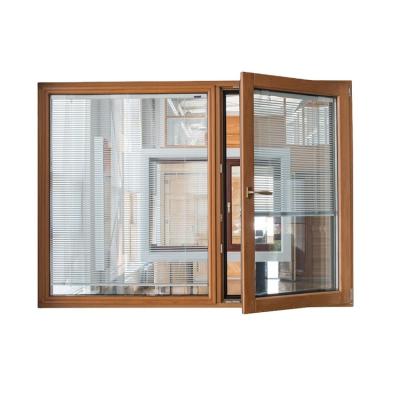 China Folding Screen Aluminum Clad Wood Framed Sliding Window Double Glazed Aluminum Clad Wood Double Glazed Jalousie Windows With Built In Shutter for sale