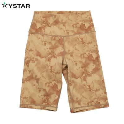 China Breathable Summer High Waist Sport Shorts Women Tie-Dye Printed Quick-Drying Fitness Yoga Running Shorts for sale