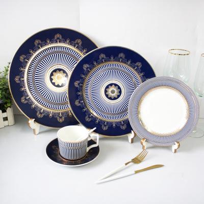 China New Design Sustainable Wholesale Gold Plated Dinnerware Set Germany Dinner Set Porcelain for sale