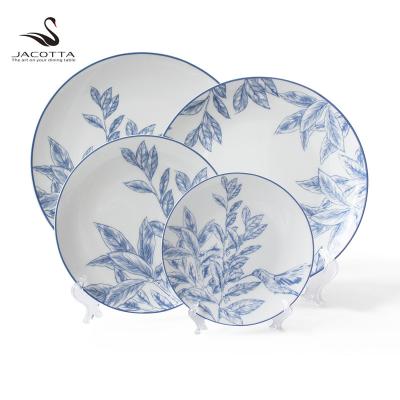 China Chinese Wedding Supplier Blue And White Ceramic Plates Dinner Set Stocked for sale