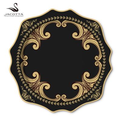 China Viable Royal Black Ceramic Dinner Dishes Sets Luxury Bone China Charger Dish For Wedding Restaurant for sale