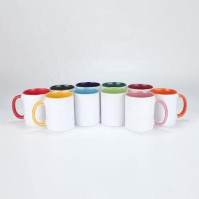 China Sustainable Custom Colored Inside Handle Shape Empty Mug Printed Sublimation Coated Ceramic Mug for sale