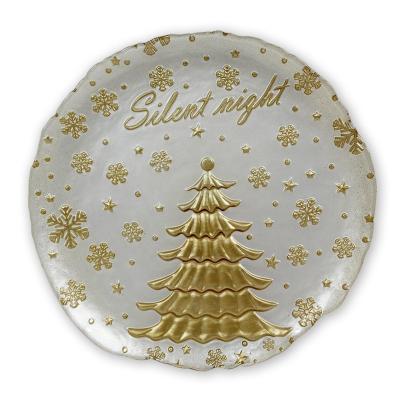 China Sustainable Wholesale Glass Dinner Dish Sets Wedding Christmas Tree Luxury Gold Charger Glass Dishes for sale