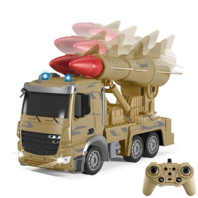 China 1/24 RC Model Hot Toy Climbing Cars Army Remote Control Military Rc Off-Road Truck Twin Missile Launching Electric RC Kid Car With Remote for sale