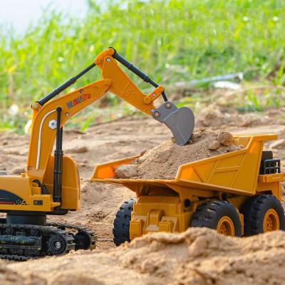 China RC Model Car Hydraulic Construction Vehicle Tractor Remote Control Hydraulic Construction Vehicle Rechargeable RC Excavator Toy Digger Truck Best Gifts for sale