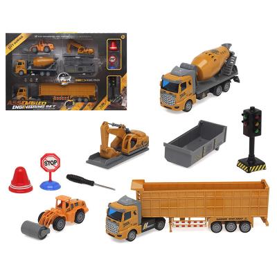 China DIY Construction Vehicle Toy Trucks For Kids Kit Excavator Dump Truck Toys Claw Cargo Transport Vehicle Playset Trailer Towing 20.5*5.5*9cm for sale