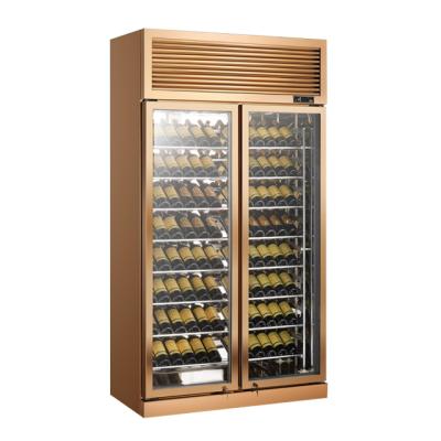 China Single-temperature 990 Liter Large Size Upright Color Stainless Steel Door Wine Display Gold Glass Chiller for sale