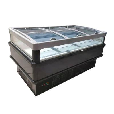 China Single-temperature 2 meter compressor build in air cooling sliding glass door frozen food display chest freezer for sale