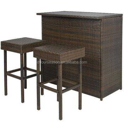 China Garden Sofa Chestnut Rattan Wicker Backyard Bar Set Outside Furniture 3 Piece Set for sale