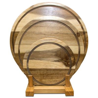 China Home Kitchen Acacia Acacia Round Shape Tray Coffee Tea Serving Tray Custom Made Rustic Wood for sale