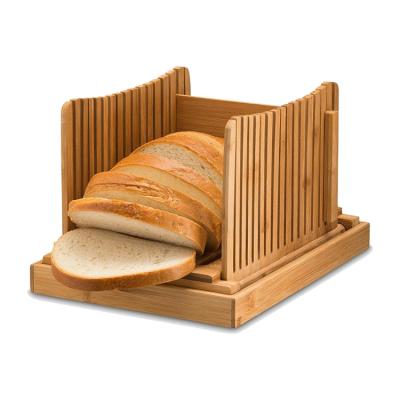 China Factory Wholesale Snack Fold Adjustable Bamboo Bread Cutting Board Bamboo Bread Slicer With Crumb Tray for sale