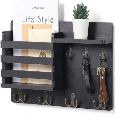 China Minimalist Wooden Wall Mounted Mail and Key Holder, Mail Letter Sorter Organizer Key Holder Hooks Rack Hang for sale