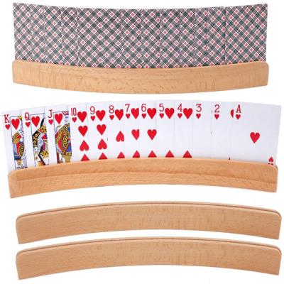 China Latest Design Premium Beech Wooden Playing Card Holder Wood Curved Playing Card Holder - Set of 4 for sale