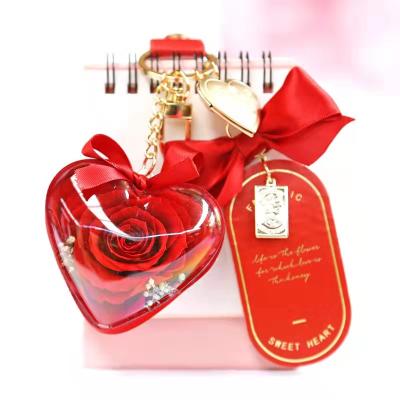 China Hot selling roses preserved gold key chain preserved rose keychains for girls valentines day 16*16*16cm for sale