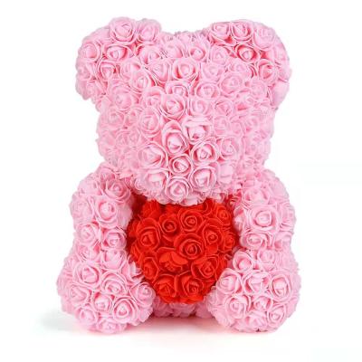 China Wholesale Foam Bear Rose Tall 40cm Foam Rose Bear With Heart For Valentine Day 40cm for sale