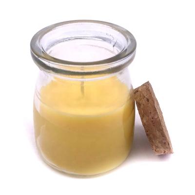 China Mini Flameless Fragrance Scented Aromatherapy Mango Candle in Pudding Glass Jar with Cork Lid for sale