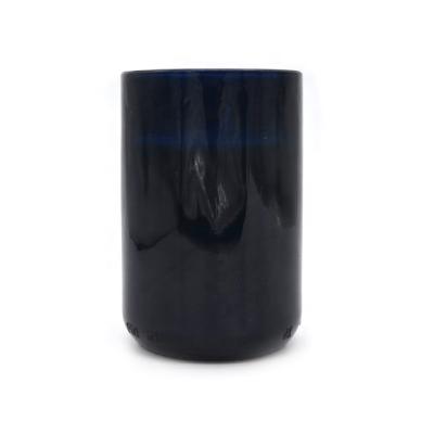 China Blue Color Scented Pillar Candle Recycle Wine Bottle Cut Glass Candle Jars for sale