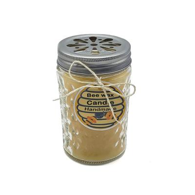 China Craft candle private label metal hollow lid jar beeswax glass candles for sale