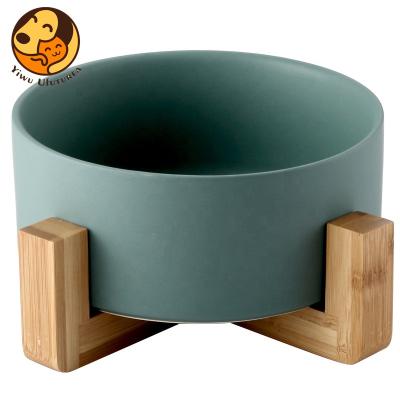 China Sustainable Wholesale Pet Food Water Feeder With Wooden Stand Cat Dog Bowl Pet Ceramic Bowl for sale